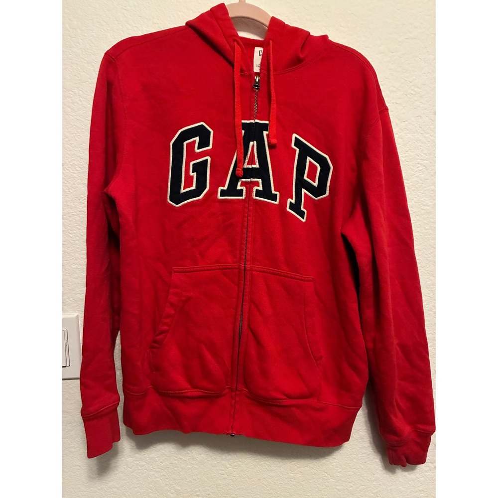 Gap Arch Logo Full Zip Hoodie Red Navy Blue White Sweatshirt Womens Medium